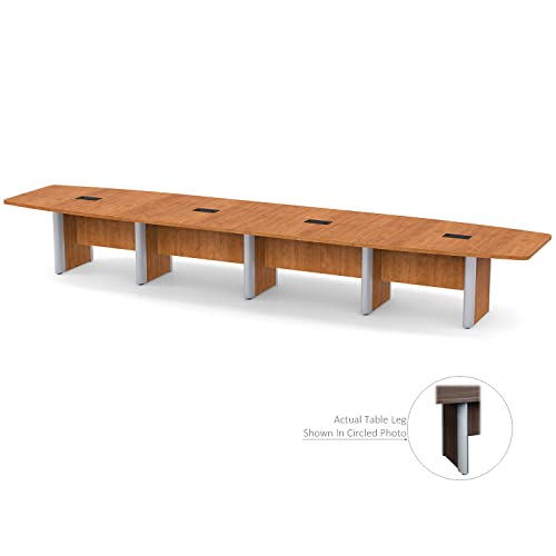 Thaweesuk Shop 18 ft Honey Modern Boat Shaped Conference Table Room Wood Hide Wires Inside Elliptical Metal Legs Desk Grommets Racetrack Black 4 Power Data Modules Office Boardroom Business Furniture Generic