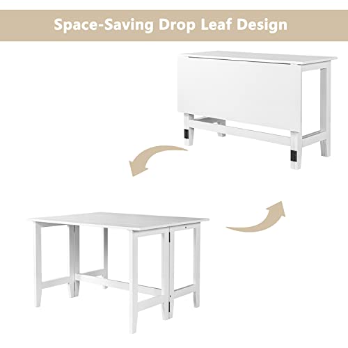 GDFStudio Marford 47" Extendable Dining Table, Modern Rectangular Kitchen Dinner Table for 4 with Drop Leaf, Wooden Dining Furniture for Kitchen Office Conference Room, Console Dining Table, White GDFStudio