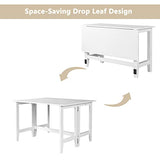 GDFStudio Marford 47" Extendable Dining Table, Modern Rectangular Kitchen Dinner Table for 4 with Drop Leaf, Wooden Dining Furniture for Kitchen Office Conference Room, Console Dining Table, White GDFStudio
