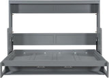Full Horizontal Murphy Bed with Desk,Solid Wood Folding Hideaway Murphy Wall Bed for Adult,Guest Room (Grey) MERITLINE