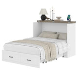 FUvellamo Full Size Murphy Bed Cabinet with Charging Station, Solid Wood Multi-Functional Foldable Platform Bed with Large Storage Drawer for Home Office or Small Room, White FUvellamo
