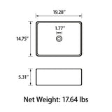 Sinber 19" x 15" x 5.31" White Rectangular Ceramic Countertop Bathroom Vanity Vessel Sink BVS1915A-OL Sinber