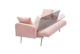 Ball & Cast Convertible Sleeper Sofa Bed with Adjustable Backrest,Teddy Upholstered Futon Couch Bed W/ 2 Pillows,Armrest and Metal Legs,Loveseat Sofa for Living Room,Apartment,Small Space,Pink,69" Ball & Cast