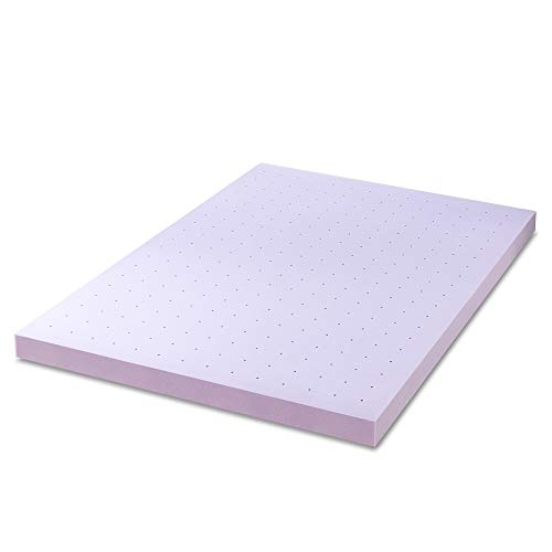 Mellow 4 Inch Ventilated Memory Foam Mattress Topper, Soothing Lavender Infusion, CertiPUR-US Certified, Queen Mellow