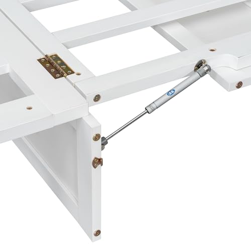 Ball & Cast Murphy Bed Full Size Bed Frame with Large Drawers,Rattan Wood Bed w/Slat Support & No Box Spring Needed,Space Saving,for Small Room,White Ball & Cast