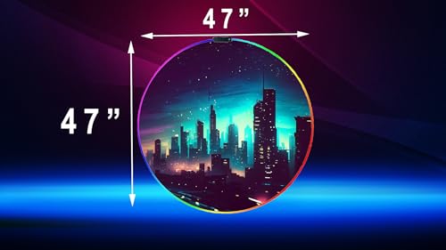 DEALZOOM Gaming Chair Mat LED RGB Gaming Lights (Skyline 47”) - Noise Cancelling, Anti-Slip Gamer Floor Mat – Scratch Resistant Computer Gaming Mat for Chair – Office Chair Mat for Hardwood Floor DEALZOOM