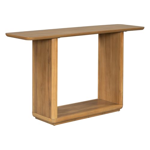 Merax Elegant Minimalist Console Table with Curved Corners, Natural Wood Veneer, U-Base Design Entryway Table for Displaying Treasures, Simple Assembly, Natural Merax