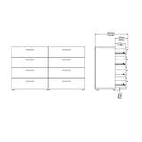 Tvilum, 8 Drawer Double Dresser, Bedroom, Modern Silver Drawer Handles, Contemporary, Black Tvilum