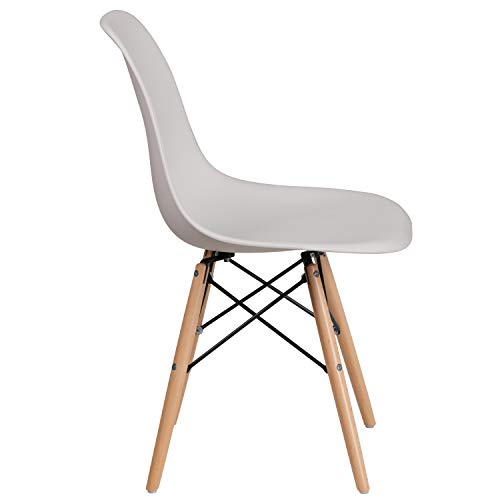 Flash Furniture Elon Series Plastic Modern Dining Chairs with Wooden Legs, Mid-Century Side Chairs for Dining Rooms and Offices, Set of 2, White Flash Furniture