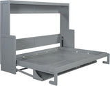 Queen Horizontal Murphy Bed with Desk,Solid Wood Folding Hideaway Murphy Wall Bed for Adult,Guest Room (Grey,Queen) MERITLINE