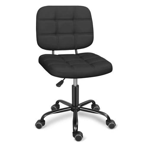 ERGOSEAT Armless Home Office Desk Chair with Wheels, Modern Ergonomic Drafting Rolling Chair with 360° Swivel Wheels,Height Adjustable Computer Task Chairs for Small Space, Black ERGOSEAT