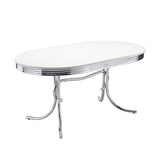 Coaster Home Furnishings Retro 1950s Soda Fountain Diner 5-Piece Dining Room Set Oval Table White Laminate Top Black Faux Leather Upholstered Dining Side Chairs Sturdy Steel Chrome Base 2065-S5 Coaster Fine Furniture