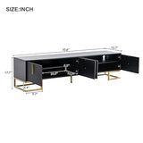 ON-TREND Modern TV Stand with Metal Legs and Gold Handles for TVs Up to 80'', Media Console Table with Cabinets and Adjustable Shelves, Luxury TV Cabinet with Geometric Lines for Living Room, Black Harper & Bright Designs
