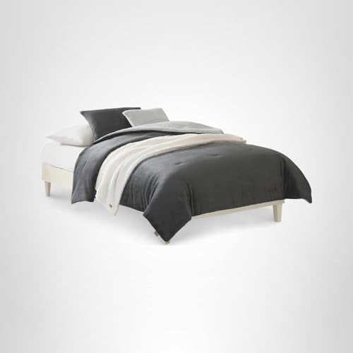 UGG Remina Twin Comforter Set 4 Piece Bed in a Bag with Throw Blanket, Decorative Pillow, Sham, and Reversible Comforter Hypoallergenic Washable College Dorm Bedding, Twin XL, Charcoal Grey UGG