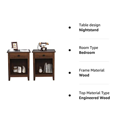 Rustic GBU Nightstands - Set of 2 Wooden Bedside Tables with Drawers for Stylish Storage - WoodArtSupply