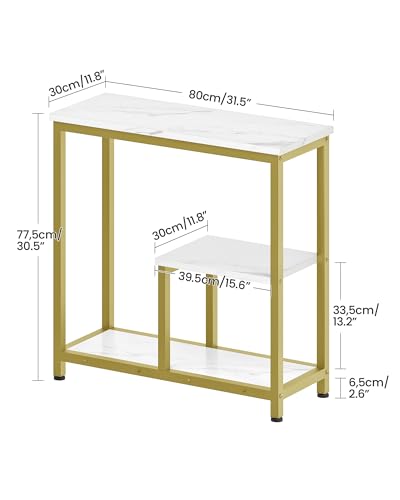 CHOEZON Modern Console Sofa Table 3-Tier Hallway Table Open Storage, Marble Veined Table Top, Metal Frame, for Entryway, Foyer, Marble White and Gold TXG03DJ CHOEZON