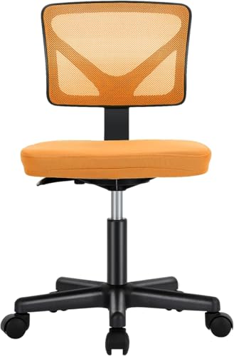 Sweetcrispy Small Office Chair, Ergonomic Low-Back Mesh Rolling Work Swivel Chairs with Wheels, Armless Comfortable Seat Lumbar Support for Home, Bedroom, Study, Student, Adults,Classic Orange Sweetcrispy