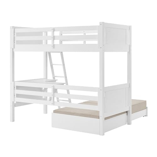 Alaterre Arlington Study Loft Bed with Pull-Out Seating and Storage, Twin Size, Solid Pine Wood and Sturdy MDF, Built-in Desk, Fold-Out Futon for Sleepovers, Guardrails Included, White Alaterre Furniture