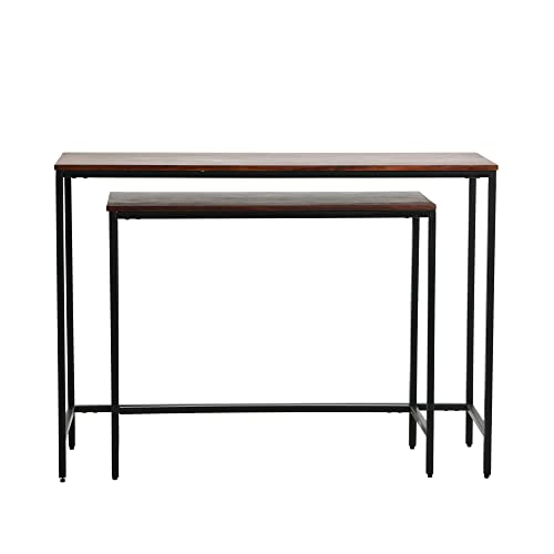 Creative Co-Op Solid Wood Nesting Console Tables with Metal Legs, Walnut Finish, Set of 2 Sizes