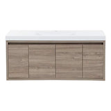Spring Mill Cabinets Kelby 48 Inch Modern Floating Bathroom Vanity with White Single Sink Top, 2-Door Cabinet, 2 Soft-Close Drawers, 48.5" W x 18.75" D x 22.25" H, Forest Elm Spring Mill Cabinets