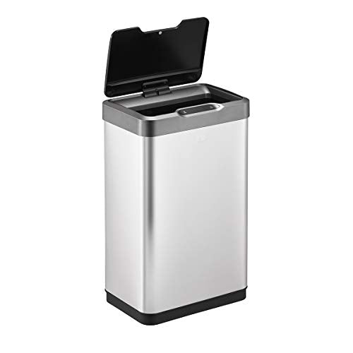 EKO Mirage-T 50 Liter / 13.2 Gallon Touchless Rectangular Motion Sensor Trash Can, Brushed Stainless Steel Finish EKO