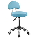 KKTONER Rolling Stool with Mid Back Height Adjustable Chair PU Leather Swivel Chair with Wheels for Office Home Task Drafting Sky Blue KKTONER
