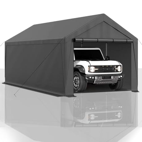 10x20 FT Heavy Duty Carport Car Tent Car Canopy Storage Shed,Portable Garage Party Tent,Portable Garage with Removable Sidewalls & Doors All-Season Tarp for Car,Truck,SUV,Party (Grey) GREZJXC