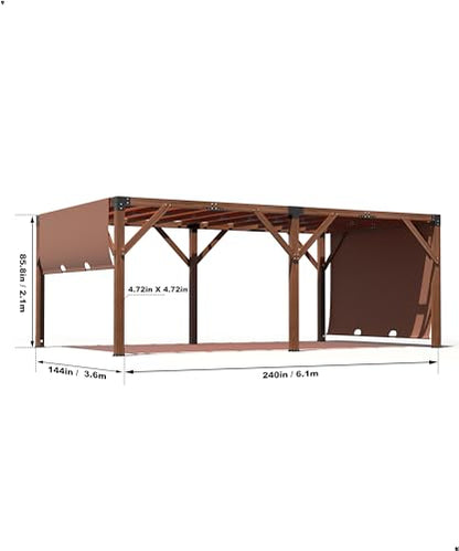 DEXSO 12'X 20' Cedar Wood Pergola with Solid Structure, Retractable Shade Canopy, Durable, Rot Resistant, Patio Pergola for Backyard, Deck, Garden,