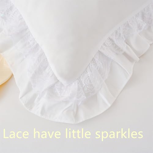 MOOWOO Chic Ruffle Lace Polyester Duvet Cover Set -Girl White Bedding-2 Piece Twin Comforter Duvet Cover with Zipper Closure -Ultra Soft and Light Weight(White, Twin)-NO Including Comforter MOOWOO