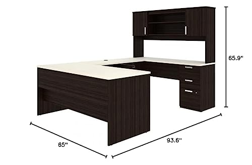 Pemberly Row U Shaped Computer Desk in Dark and White Chocolate Pemberly Row
