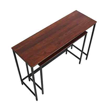 Creative Co-Op Solid Wood Nesting Console Tables with Metal Legs, Walnut Finish, Set of 2 Sizes