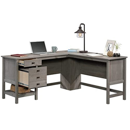 Sauder Cottage Road L-Desk, L: 65.12" x W: 58.66" x H: 29.76", Mystic Oak finish - WoodArtSupply