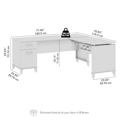 Bush Furniture Somerset 72W 3 Position Sit to Stand Adjustable Standing L Shaped Desk in Maple Cross, Ergonomic Corner Computer Office Table Bush Home