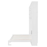 SOFTSEA Queen Size Horizontal Murphy Bed with Shelves, Foldable Wall Bed with Top Cabinets, Space-Saving Hidden Murphy Bed Frame for Guest Room, Bedroom, Office, White SOFTSEA