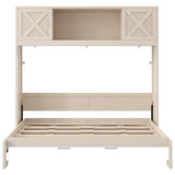 SOFTSEA Full Size Horizontal Murphy Bed with Storage Cabinets, Wood Hideaway Platform Bed Frame with Open Shelf, Wall Bed for Home Guest Room Small Room, Beige SOFTSEA