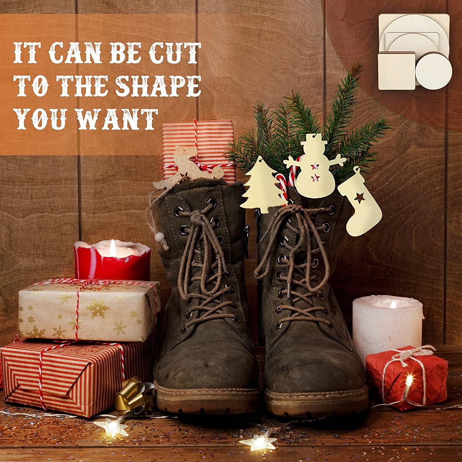 32 Pieces Unfinished Blank Wood Pieces Squares Crafts Natural Cutouts Tiles round Circles DIY Discs for 3 Sizes WoodArtSupply