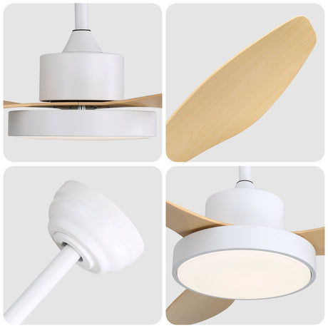 Ceiling Fan With 22W LED Light And Remote Control 6 Speeds Reversible DC Motor For Living Room - White HouseOfZazla