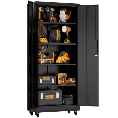 Heavy Duty Rolling Cabinet With Lock, Garage Storage Cabinet, 4 Adjustable Shelves For Tool Organization HouseOfZazla