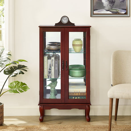 Curio Cabinet Lighted Curio Diapaly Cabinet With Adjustable Shelves And Mirrored Back Panel, Tempered Glass Doors (3 Tier), (E26 Light Bulb Not Included) HouseOfZazla