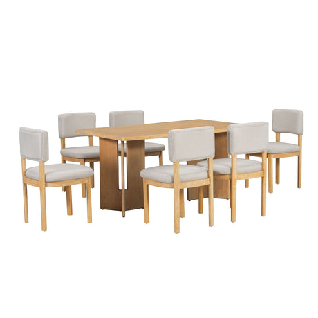 Dining Table Set With 6 Upholstered Chairs, Rectangular Table With Cutout Legs HouseOfZazla
