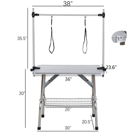Folding Dog Pet Grooming Table Stainless Steel Frame Rubber Mat On Board With Adjustable Arm And Clamps Pet Dog Cat Grooming Table HouseOfZazla
