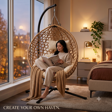 Foldable Hanging Egg Chair with Stand and Cushion HouseOfZazla