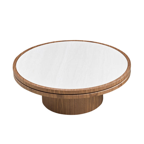 35.43 Inch Coffee Table with Sintered Stone Tabletop in Walnut HouseOfZazla