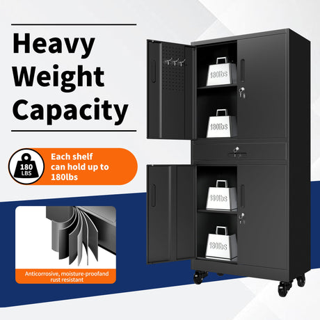 Metal Storage Cabinet with Drawer, Locking Doors, and Rolling Wheels HouseOfZazla