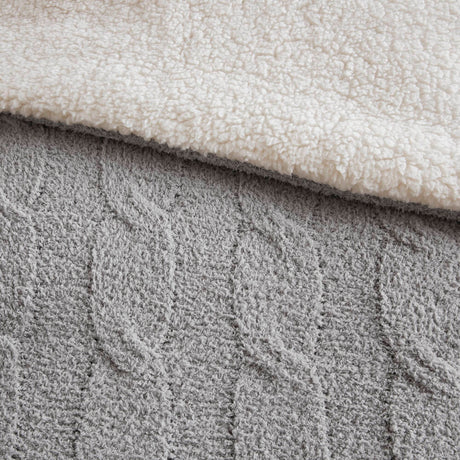 3 Pieces Full/Queen Cable Knit Chenille Comforter Set Gray HouseOfZazla