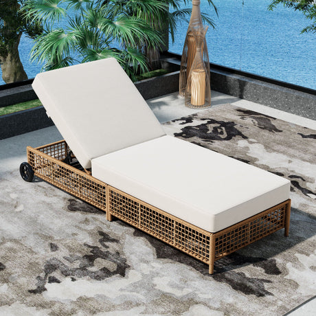 Outdoor Lounge Chair With 5 Position Backrest With Cushion And Wheels HouseOfZazla