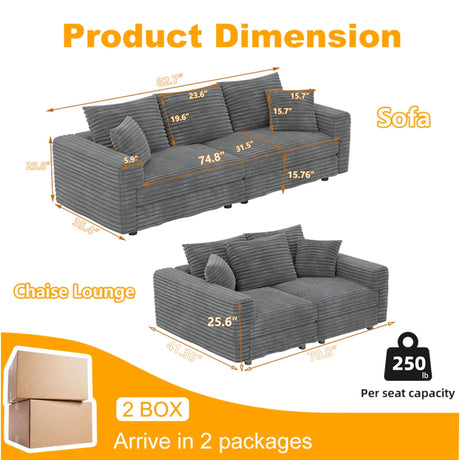4 Seat Modern Comfy Upholstered Sofa Cloud Couch HouseOfZazla