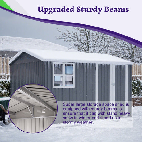 10X8FT Outdoor Steel Storage Shed with Clear Window, Lockable Doors HouseOfZazla