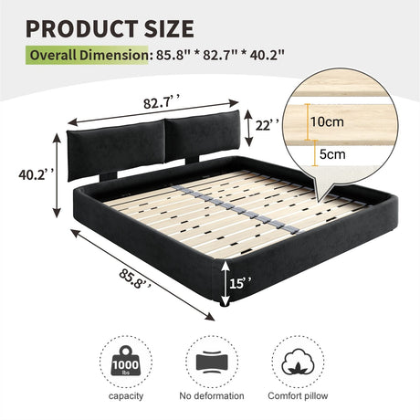 Cloud Bed Frame With Oversized Padded Movable Headboard HouseOfZazla