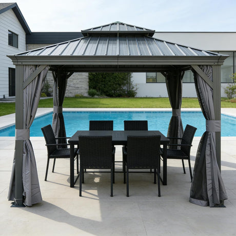 13x13FT Outdoor Hardtop Gazebo with Galvanized Steel Double Roof HouseOfZazla